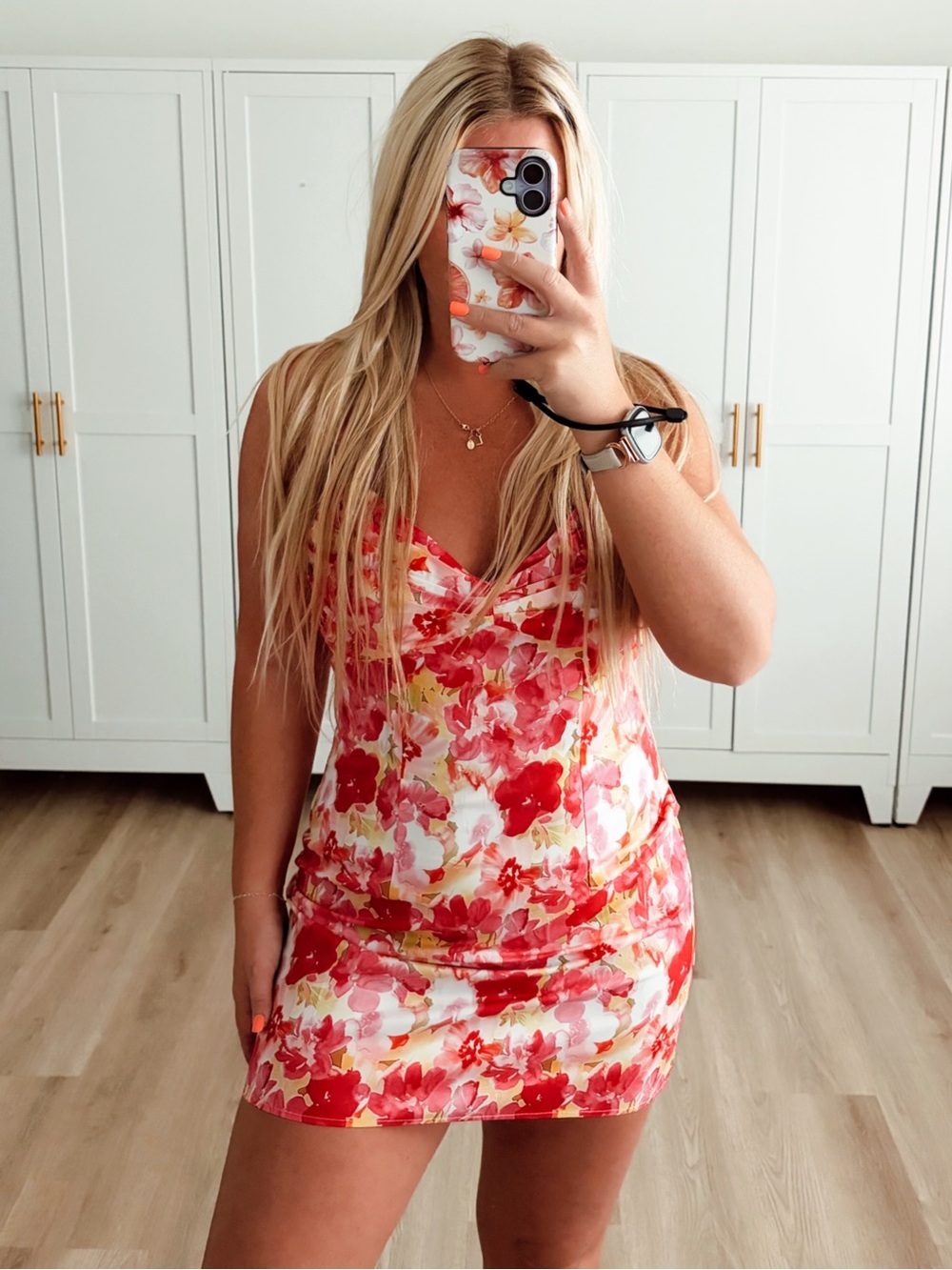 Floral pink and yellow Slip Mini Dress